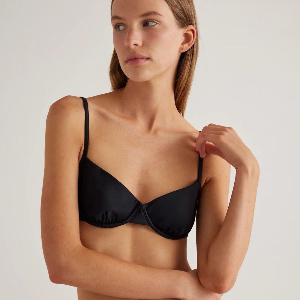 Quince Italian Demi Bikini Top Black Size Medium